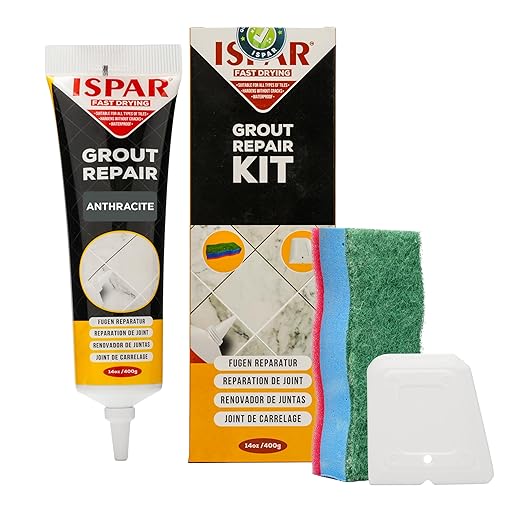 Grout Repair Kit – Dark Gray Grout Filler 14oz Pre-Mixed Tube, Fast Drying Tile Grout for Bathroom, Shower, Kitchen, Floor Tiles – Includes Spatula & Sponge