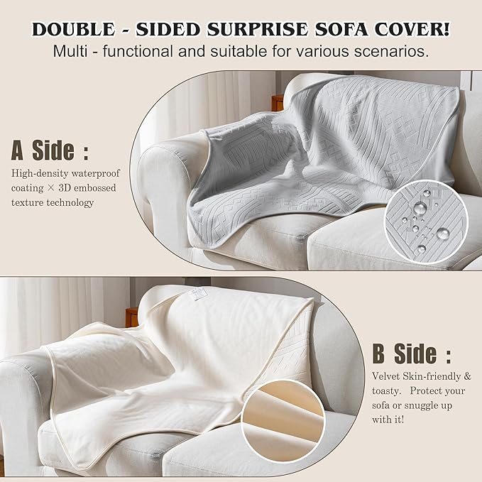 Waterproof Recliner Chair Cover - Washable Double-Sided Velvet and Pattern Reversible Cover for Couch, Bed, Car and Sofa Protection for Dogs, 30x40in/Light Grey