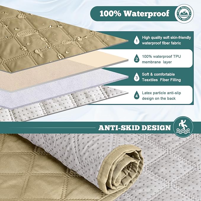 Ruaozz Waterproof Recliner Sofa Covers, 1-Piece Couch Covers for Reclining Couches Reclining Couch Cover Washable Furniture Protector with Elastic Straps Pocket for Kids Pets (Sand, 3 Seater)