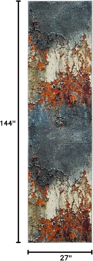 SAFAVIEH Glacier Collection Runner Rug - 2'3" x 12', Blue & Multi, Modern Abstract Design, Non-Shedding & Easy Care, Ideal for High Traffic Areas in Living Room, Bedroom (GLA125B)