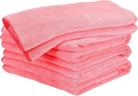 HARFINGTON 4 Pack Microfiber Cleaning Cloth, 63" x 24" Multi-Functional Cleaning Towels Reusable Absorbent Rags for Car Wash Kitchen Household Window Clean, Rose Red