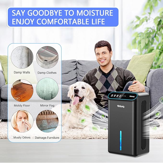 Dehumidifier for Basement (85 OZ, 800 sq ft) Quiet Dehumidifiers for Home, Auto Shut-Off, Sleep Mode, 3 Gear Timer(8H,16H,24H), Small Dehumidifier for Bedroom, Bathroom with Drain Hose (Deep Black)