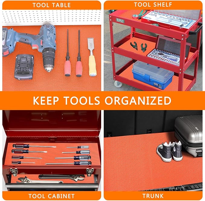 Foam Toolbox Liner Drawer Mat 1/8 Inch Thick X 24 Inch Wide X 24 Ft Long Orange, No Slip for Protecting Cabinet, Garage, Cart, Tool Box