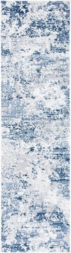 SAFAVIEH Amelia Collection Runner Rug - 2'2" x 16', Navy & Grey, Modern Abstract Design, Non-Shedding & Easy Care, Ideal for High Traffic Areas in Living Room, Bedroom, Dining Room (ALA705N-216)