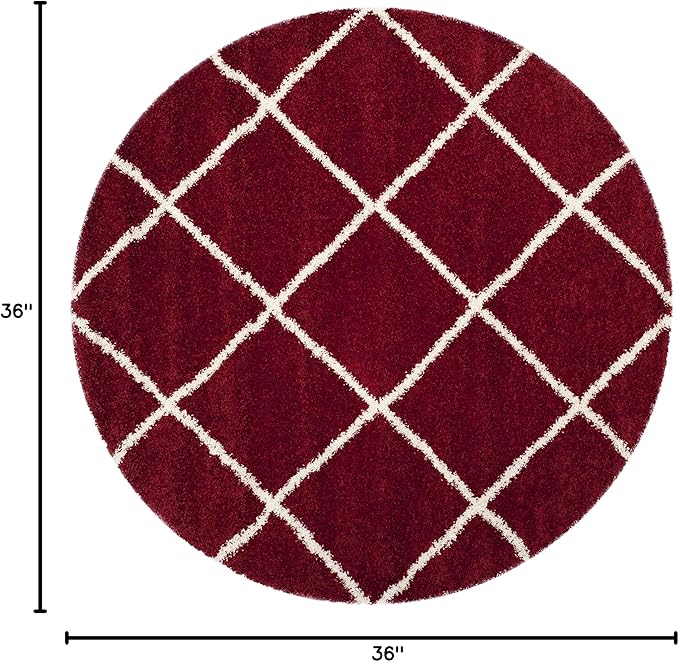 SAFAVIEH Hudson Shag Collection 3' Round Red / Ivory SGH281R Modern Diamond Trellis Non-Shedding Living Room Bedroom Dining Room Entryway Plush 2-inch Thick Area Rug