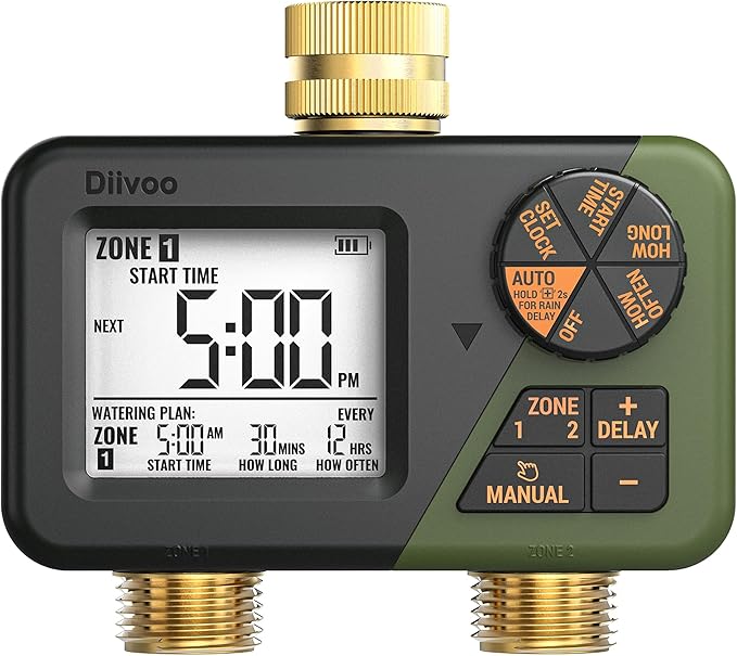 Diivoo Brass Sprinkler Timer 2 Zone & Diivoo Electric Spray Bottle 2L/0.5 Gallon Bundle
