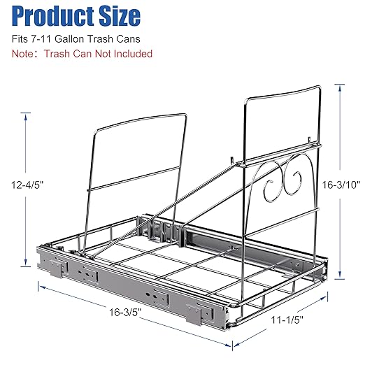 Pull Out Trash Can Under Cabinet, Adjustable Cabinet Trash Can Pull Out Kit Under Sink Slide Out Shelf(Bin Not Included), Fits Min. 12" Opening Cabinet