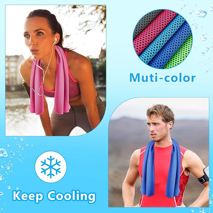 Shellwei 100 Pcs Cooling Towels Bulk 32 x 12 Inch Ice Towel Bulk Cooling Rag for Face and Neck Soft Breathable Microfiber Cloth Chilly Quick Cold for Gym Sport Golf Running Stay Cold (Multicolor)
