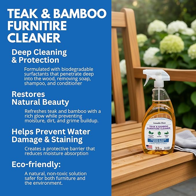 EcoDecors Protective Bundle – Loveable Teak Conditioning Oil, Teak Furniture Cleaner, and Protexion Teak Sealer Spray Bottle