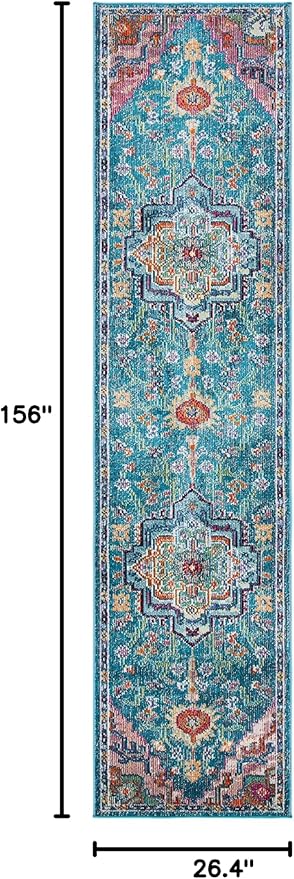 SAFAVIEH Crystal Collection Runner Rug - 2'2" x 13', Teal & Rose, Medallion Distressed Design, Non-Shedding & Easy Care, Ideal for High Traffic Areas in Living Room, Bedroom (CRS501T)