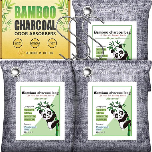 Activated Charcoal Odor Absorber for Strong Odor, Basement, Cars, Closets, Shoes, Smoke. 3 Pack Bamboo Charcoal Air Purifying Bags Deodorizer Odor Eliminator for Home