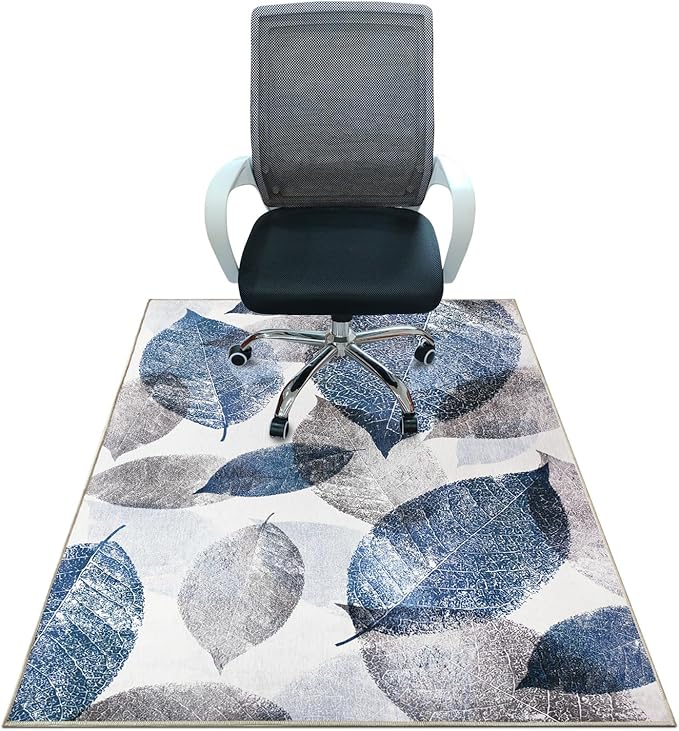 Office Chair Mat for Hardwood Floor & Low-Pile Carpet,60“*48”Highly Premium Quality Under Desk Mat, Desk Chair Mat for Carpet - 3.86lbs Anti-Slip Carpet Chair Mats Blue Leaf