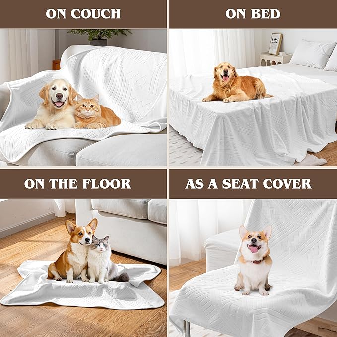 Waterproof Recliner Chair Cover - Washable Double-Sided Velvet and Pattern Reversible Cover for Couch, Bed, Car and Sofa Protection for Dogs (30x40in/White）