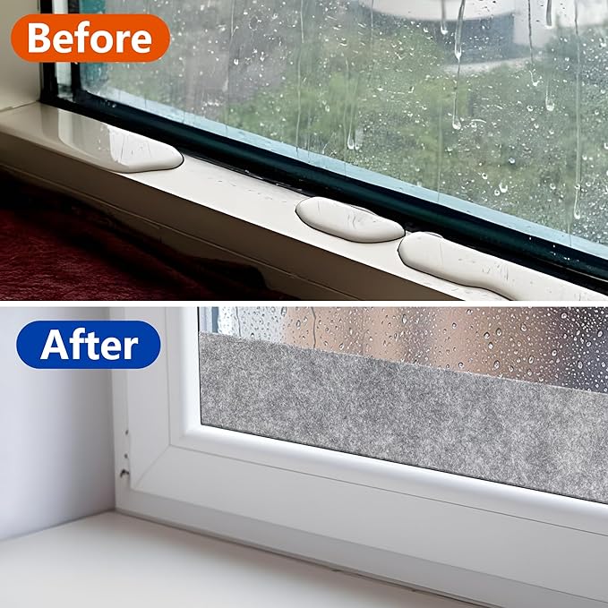 3 Roll 16.4Ft x 2Inch Window Condensation Prevention Absorber, 5mm Thick Condensation Water Moisture Absorber Tape, Reusable Gray Window Condensation Absorber Strips to Prevent Condensation