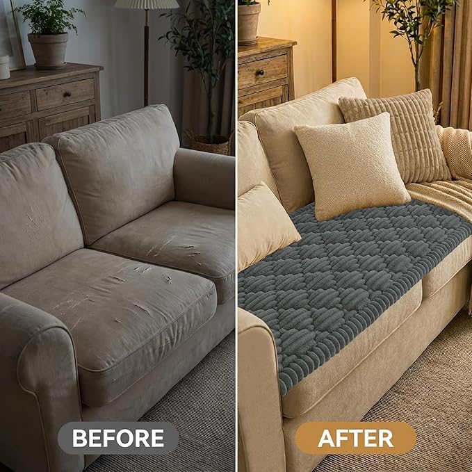 Smiry Pet Couch Cover for Dogs Washable, Non-Slip Fuzzy Couch Covers for 3 Cushion Sofa Pet Friendly, Soft Thick Furniture Protector Sofa Slipcover Mat for Dogs (Dark Grey, 27.6" x 88")