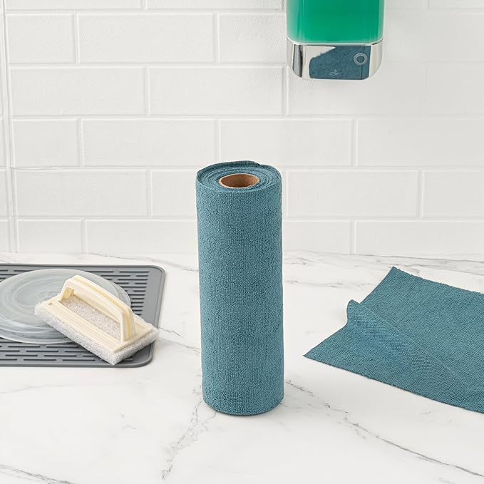 Restaurantware-Clean Tek Professional 11.8 x 11.8 Inch Microfiber Towel Rolls, 300 Reusable Towel Rolls - Tear Away, Perforated, Teal Microfiber Cleaning Roll, For All The Cleaning Tasks