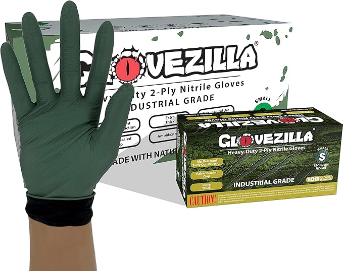 2-PLY 8.5 MIL Thick Industrial Nitrile Gloves, Disposable, Rip Resistant, Raised Diamond Texture for Grip, 2 Layer