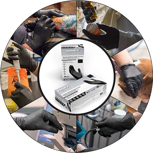 AMMEX Black Nitrile Exam Gloves, Box of 100, 3 Mil, Size Small, Latex Free, Powder Free, Textured, Disposable, Non-Sterile, Food Safe, ABNPF42100BX