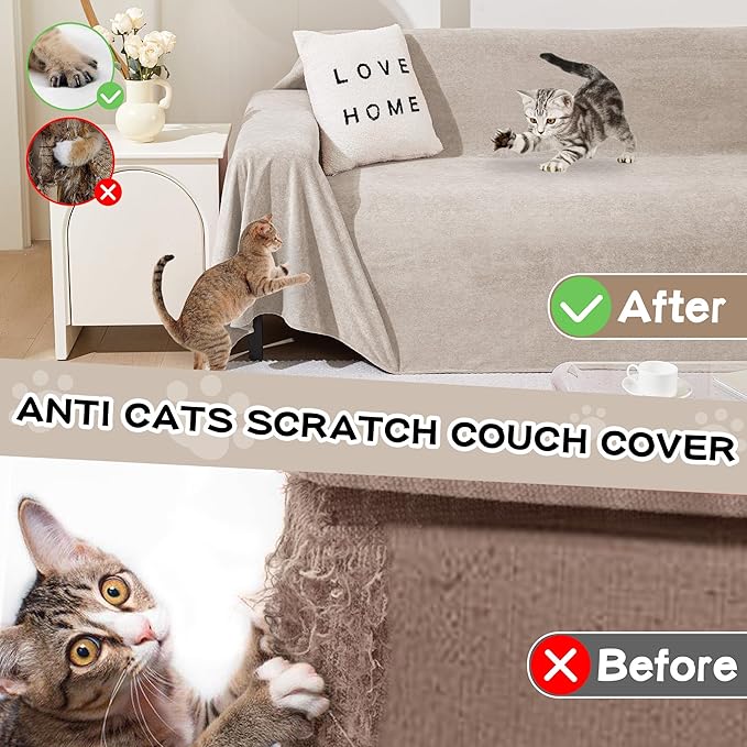 MEETSKY Couch Cover for 3 Cushion Sofa, Cat Scratch Proof Couch Protector Washable Sofa Covers Sectional Couch Covers for Dogs Soft L Shape Sofa Slipcover for Pets Kids, 91" x134”, Oat