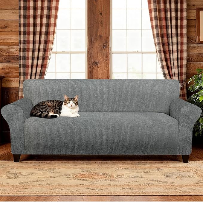 Waterproof Stretch Loveseat Cover - Non-Slip Sofa Slipcover with Elastic Bottom, Washable Leakproof Furniture Protector for Kids, Pets (Loveseat, Light Gray)
