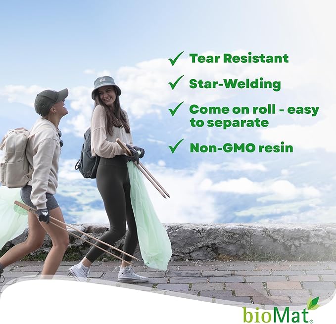 bioMat 64 Gallon Compostable Trash Bags, 30 Count, Extra Large Kitchen Compost bags for Food Waste, BPI & CMA and ASTM D6400 Certified Kitchen Food Scrap Waste Bags