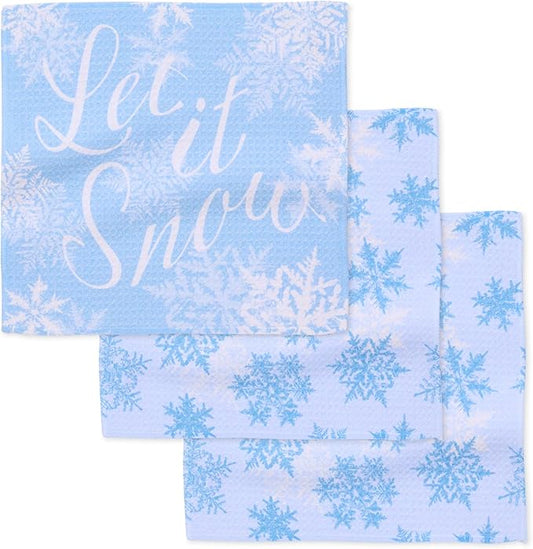 GEOMETRY Holiday Kitchen Dish Cloths - Quick Dry Dishcloths for Kitchen - Premium Dish Rags with Geoweave - 3-Pack Set - Snow Frostin