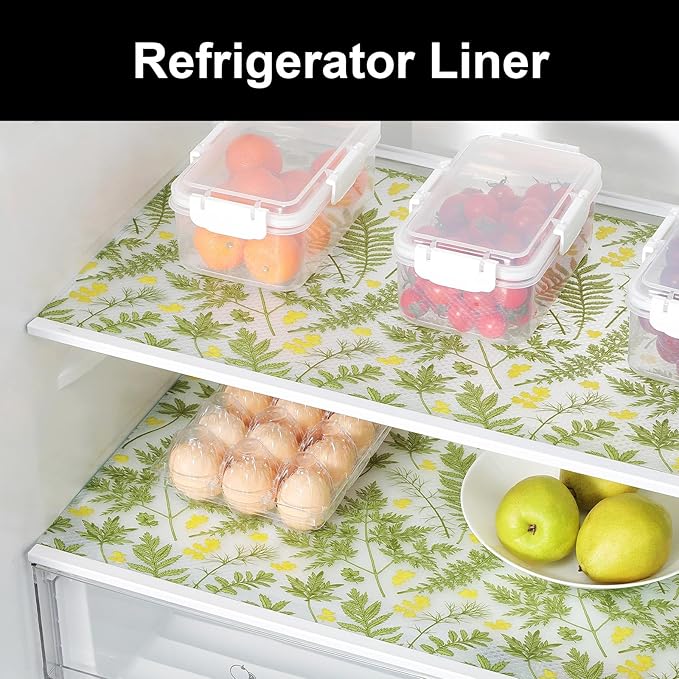 Cooyes Shelf Liners for Kitchen Cabinets Refrigerator Liners Waterproof & Oil-Proof Kitchen Cupboard Liner Drawer Mats EVA Material Non Adhesive Fridge Liner for Shelves（23.6" W x 360" L）