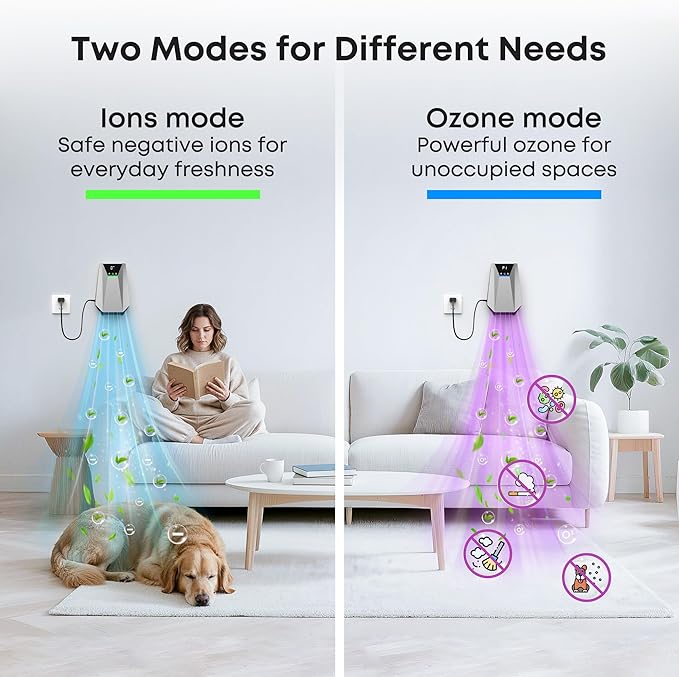 Ozone & Negative Ion, 99% Odor Eliminator for Strong Odors, Cat Litter Box Deodorizer, Air Ionizers for Dog Poop Odor Removal, for Toilet, Wardrobe, Shoe Closet, Garage, Room, Cabinet, Silver