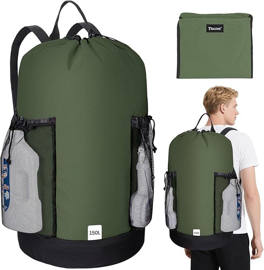 BALEINE 2PK 150L Laundry Bag Backpack, 900D Oxford Fabric Large Travel Laundry Bags with Shoulder Straps and 2 Mesh Pockets for College Dorm, Apartment, Laundromat (Green, 150L)