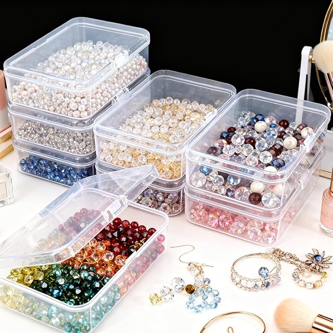8 Pack Rectangular Clear Plastic Storage Containers Box with Hinged Lid for Beads and Other Small Craft Items (4.92 x 3.35 x 1.38 inch)