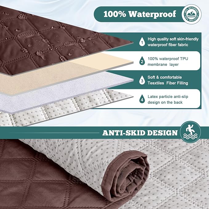Ruaozz Waterproof Recliner Sofa Covers, 1-Piece Couch Covers for Reclining Couches Reclining Couch Cover Washable Furniture Protector with Elastic Straps Pocket for Kids Pets (Coffee, 2 Seater)