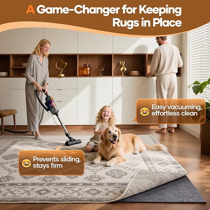 Veken Non Slip Cushioned Rug Pad Gripper 5 x 7 Ft, Felt and Silicone Backing, 1/8 inch Thick Carpet Liner for Hardwood Floors and Finishes, Under Area Rugs Anti Skid Mat, Keep Rugs Safe and in Place