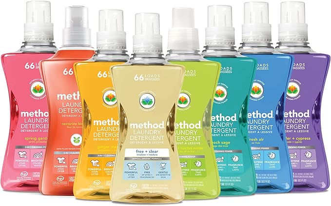 Method Liquid Laundry Detergent, Ginger Mango, 66 Loads Per Bottle, Hypoallergenic + Biodegradable Formula, Plant-Based Stain Remover, 53.5 Fl Oz (Pack of 2)