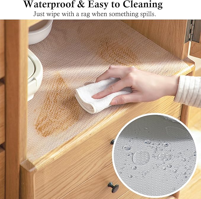 Shelf Liner with Adhesive Cabinet Drawer Liners Peel and Stick 15 in X 20 Ft Non-Slip Waterproof Kitchen Cupboard Drawer Mat for Pantry Shelves Closet Bathroom Refrigerator Liner Removable