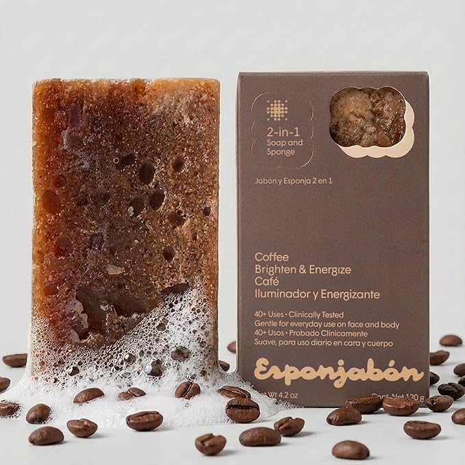 T.Taio Esponjabon Mother of Pearl, Charcoal, and Coffee Soap Sponges — Shower Scrubbers That Remove Oil and Dirt — Sponges to Scrub Foot, Elbow, and Face — Bathroom Accessories — Fresh Scent (3-Pack)