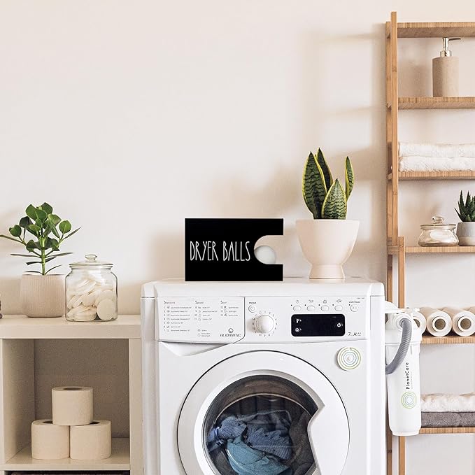 Dryer Ball Holder for Laundry Room, Dryer Balls Container Wall Mount, Wood Dryer Balls Storage Organizer, Wool Dryer Ball Dispenser Basket (Black)