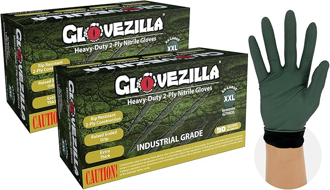 2-PLY 8.5 MIL Thick Industrial Nitrile Gloves, Disposable, Rip Resistant, Raised Diamond Texture for Grip, 2 Layer