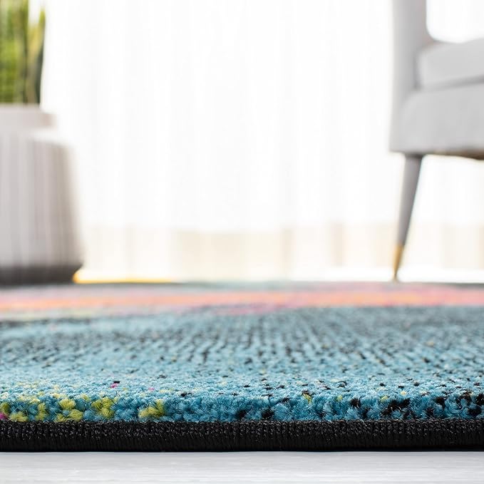 SAFAVIEH Galaxy Collection 8' x 10' Blue/Orange GAL117N Modern Abstract Non-Shedding Living Room Dining Bedroom Area Rug