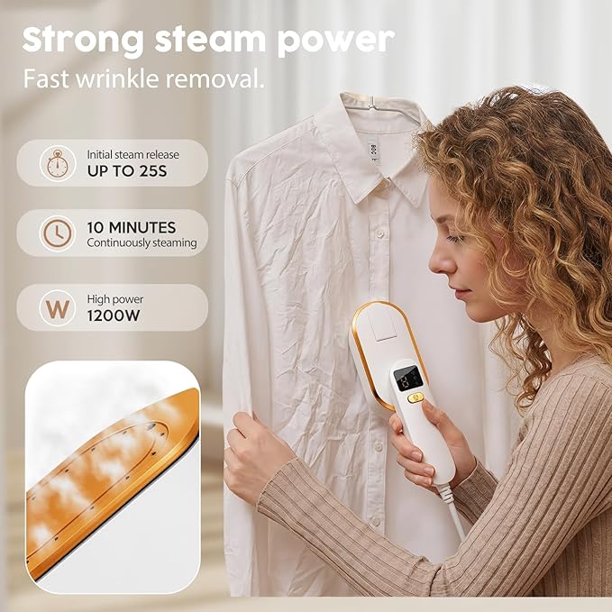 Portable Travel Steamer for Clothes, 1200W Powerful 2 In 1 Steamer & Iron,10s Fast Heat,4 Modes with LED Display, 150ml Water Tank Powerful Wrinkle Remover for Home,Office, Travel