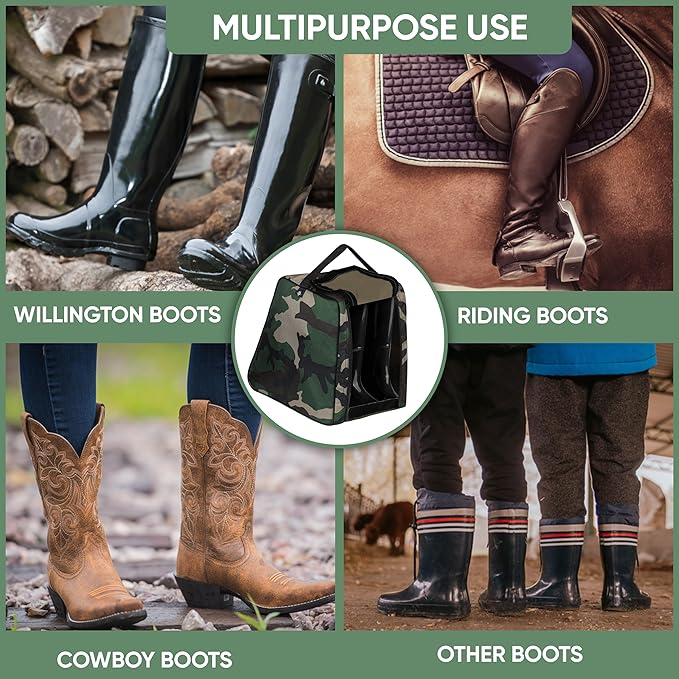 Shoe Bag Waterproof Sports Golf Boot Bag | Odor-Resistant Gym Kit Organiser Storage | Hiking Travel Dust-Proof Storage Bag for Wellington, Cowboy, Football, Rugby, Cricket Shoe (Green Camo)