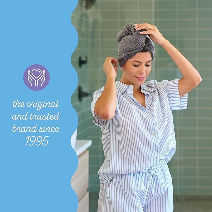 Turbie Twist 2-Pack Microfiber Hair Towel for Beauty, Travel, Gifting - Hair Wrap Turban for Straight, Wavy & Curly Hair - Premium Personal Care - Grey & Light Pink
