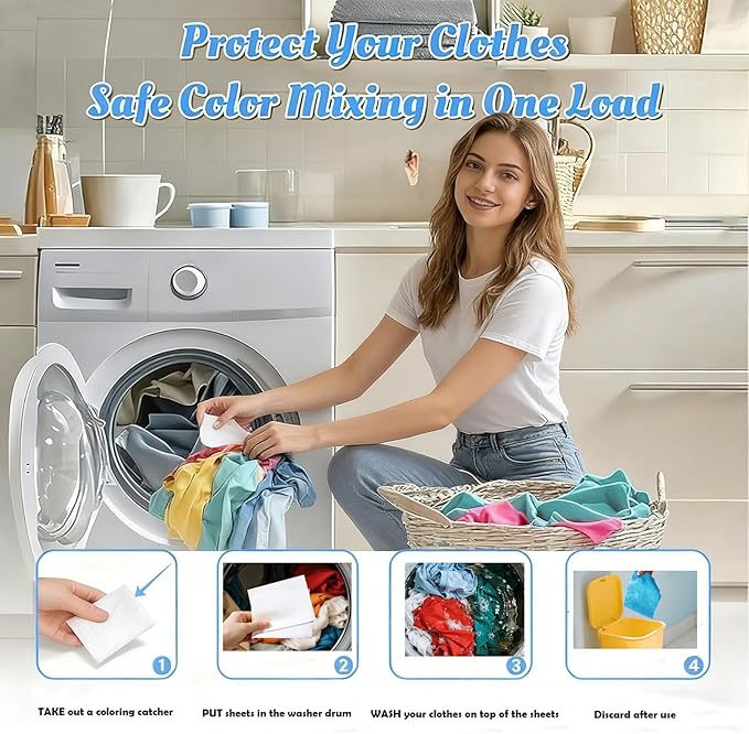 OWNFUN Color Catcher Sheets for Laundry Dye Absorber Sheets Prevent Color Bleeding Fragrance Free Color Grabbers for Mixed Washes Clothes Quilts