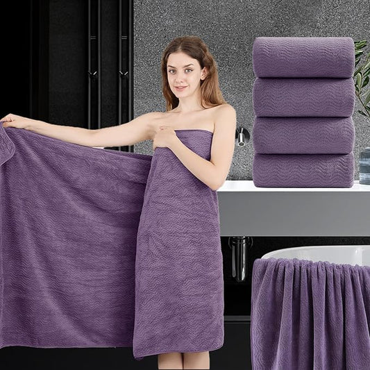 4 Piece Extra Large Bath Towel 35"x70" Oversized Bath Sheet Bath Towel Set for Bathroom Ultra Soft Cozy Highly Absorbent Quick Dry Bathroom Towel for Spa Gym Hotel,Shower Towel for Daily Use,Purple
