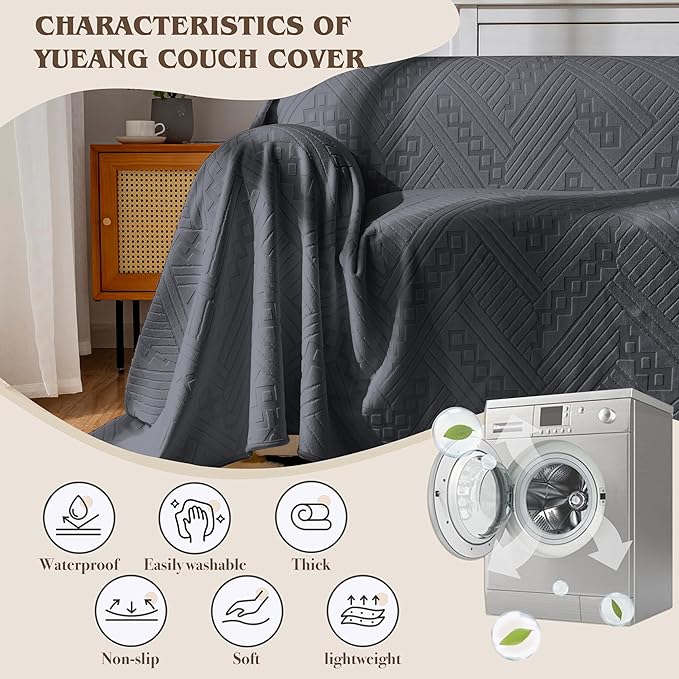 Waterproof Couch Cover, Reversible, Pet-Friendly, Washable and Anti-Slip Couch Covers for Sofa Protection with 4 Cushions, Sofa Slipcovers for Dogs and Cats (71×150in/Dark Grey)