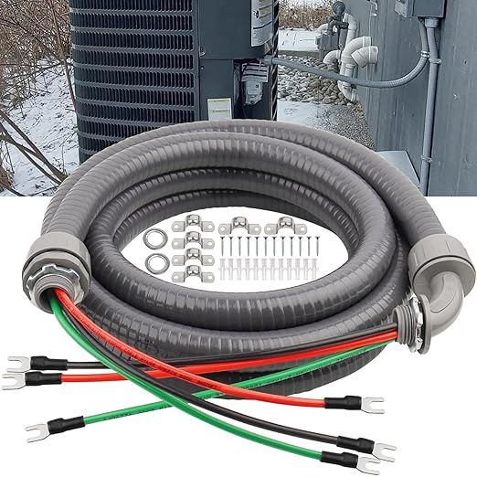 1/2Inch Power Whips Assembly, 10FT Nonmetallic Liquid Tight Flexible Conduit Wire with 3 Conductors 10 Gauge THHN Electrical Wires, A/C Hook-up Whip Kit Electrical Wire(10FTx1/2Inch)
