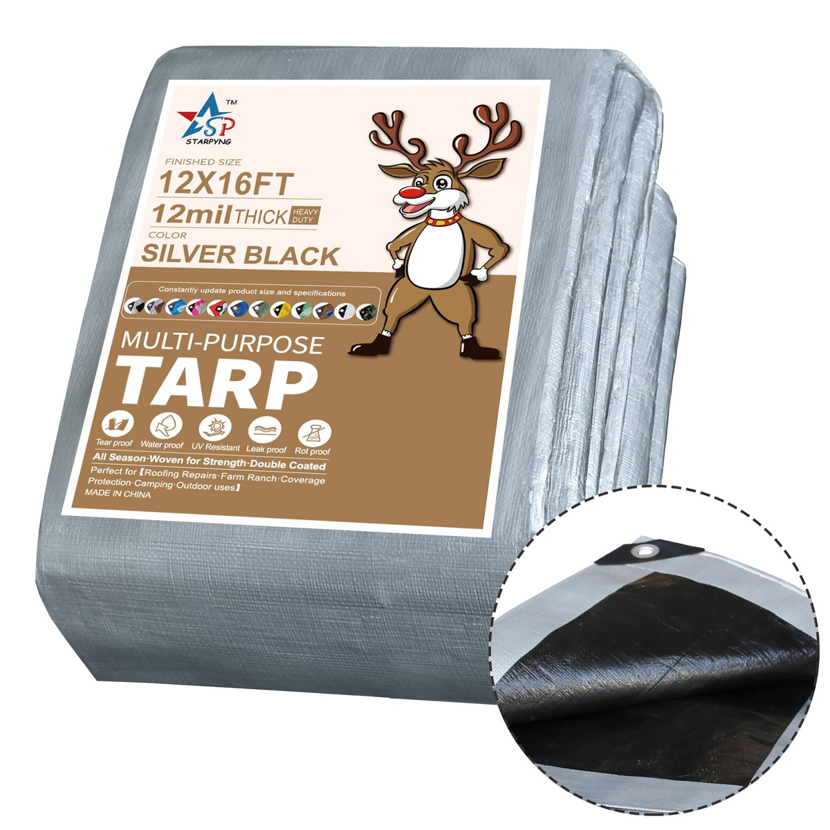 STARPYNG-12 Mil Silver/Black 12x16 Feet Tarp-Heavy Duty - Image 1