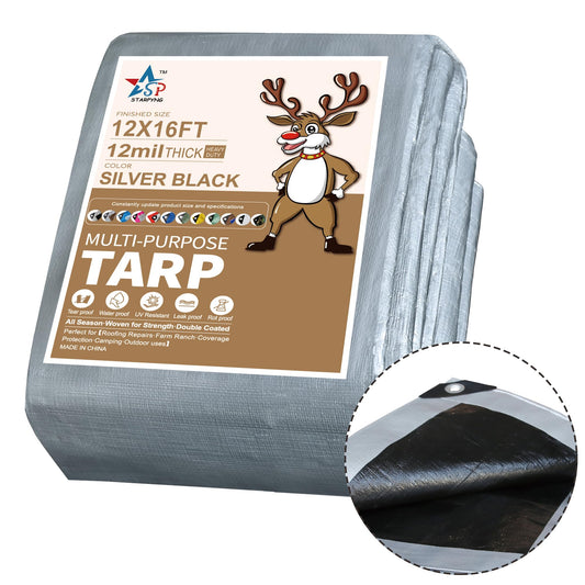 STARPYNG-12 Mil Silver/Black 12x16 Feet Tarp-Heavy Duty - Image 1