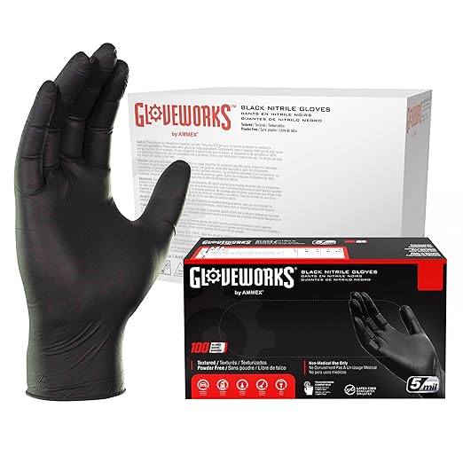 GLOVEWORKS Black Nitrile Gloves for Cooking, Food Prep, Disposable, 5 Mil, For Professional Cleaning, Small, Case of 1000