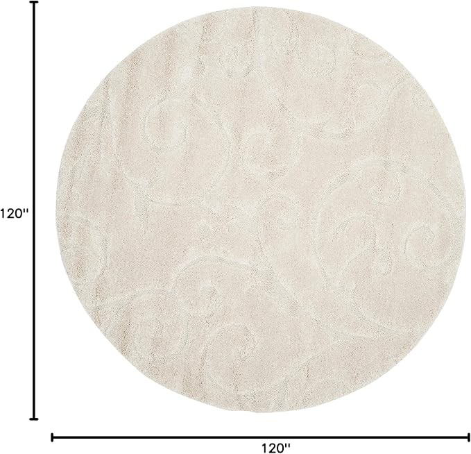 SAFAVIEH Florida Shag Collection Area Rug - 10' Round, Cream & Cream, Scroll Design, Non-Shedding & Easy to Clean, High-Low Plush Pile, Ideal for Living Room, Bedroom, Dining Space (SG455-1111)