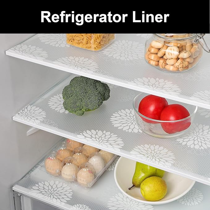 Cooyes Shelf Liners for Kitchen Cabinets Waterproof & Oil-Proof Kitchen Cupboard Mats Non-Slip Drawer Mats EVA Material Non Adhesive Fridge Liner for Shelves（17.5" W x 360" L）